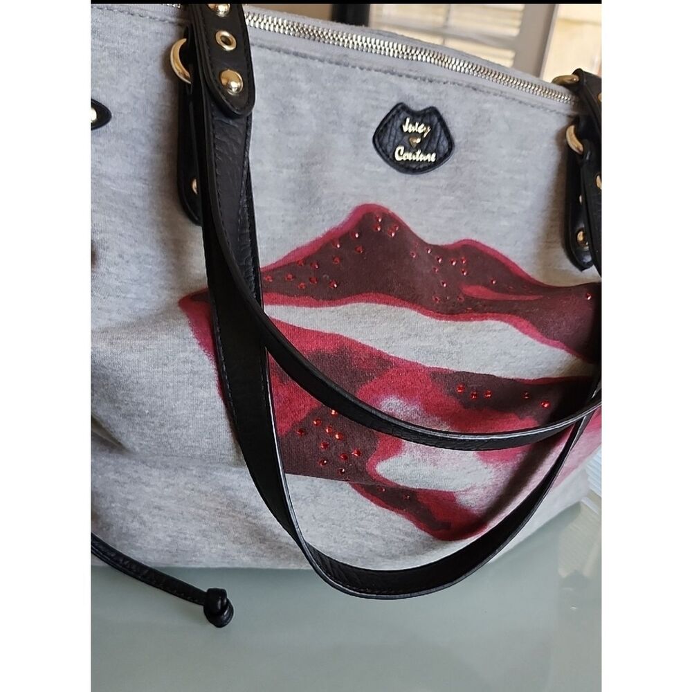 Juicy Couture Jersey Knit Barbiecore Rhinestone Lips Overnight Tote Bag - Picture 7 of 15